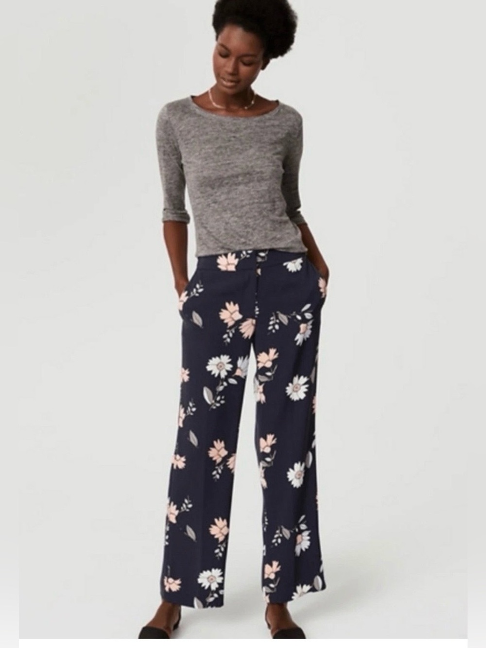 Ann Taylor Loft Full Bloom Trousers Pants Size 4 Floral Business Career Mid Rise